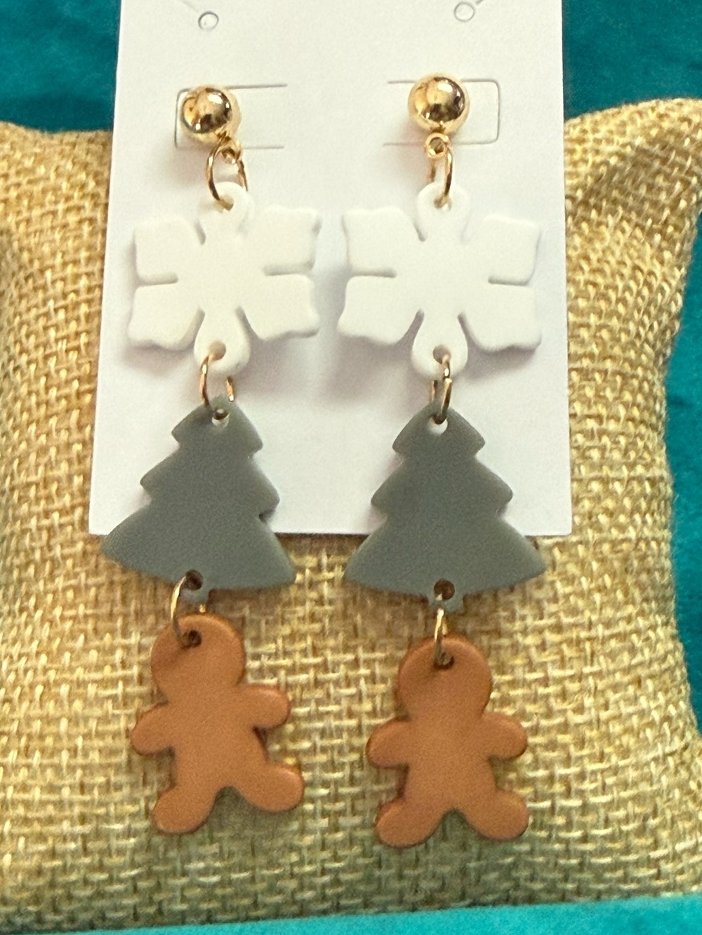 Festive Holiday Dangle Earrings with Snowflake, Tree & Gingerbread